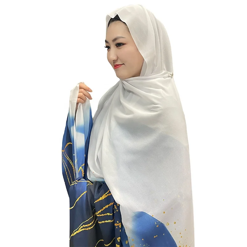 wholesale chiffon abaya turkey for sudanese women muslim toub dress digital printed voile japan polyester greige fabric arab