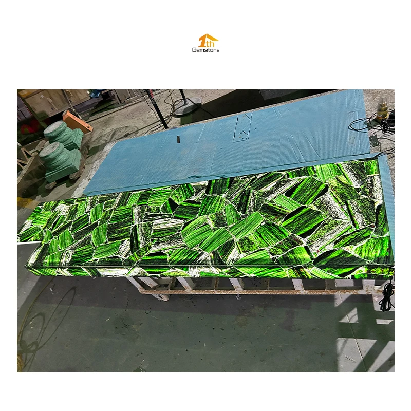 Backlit Green Quartz Crystal Red Emerald Semiprecious Stone Countertop Slabs