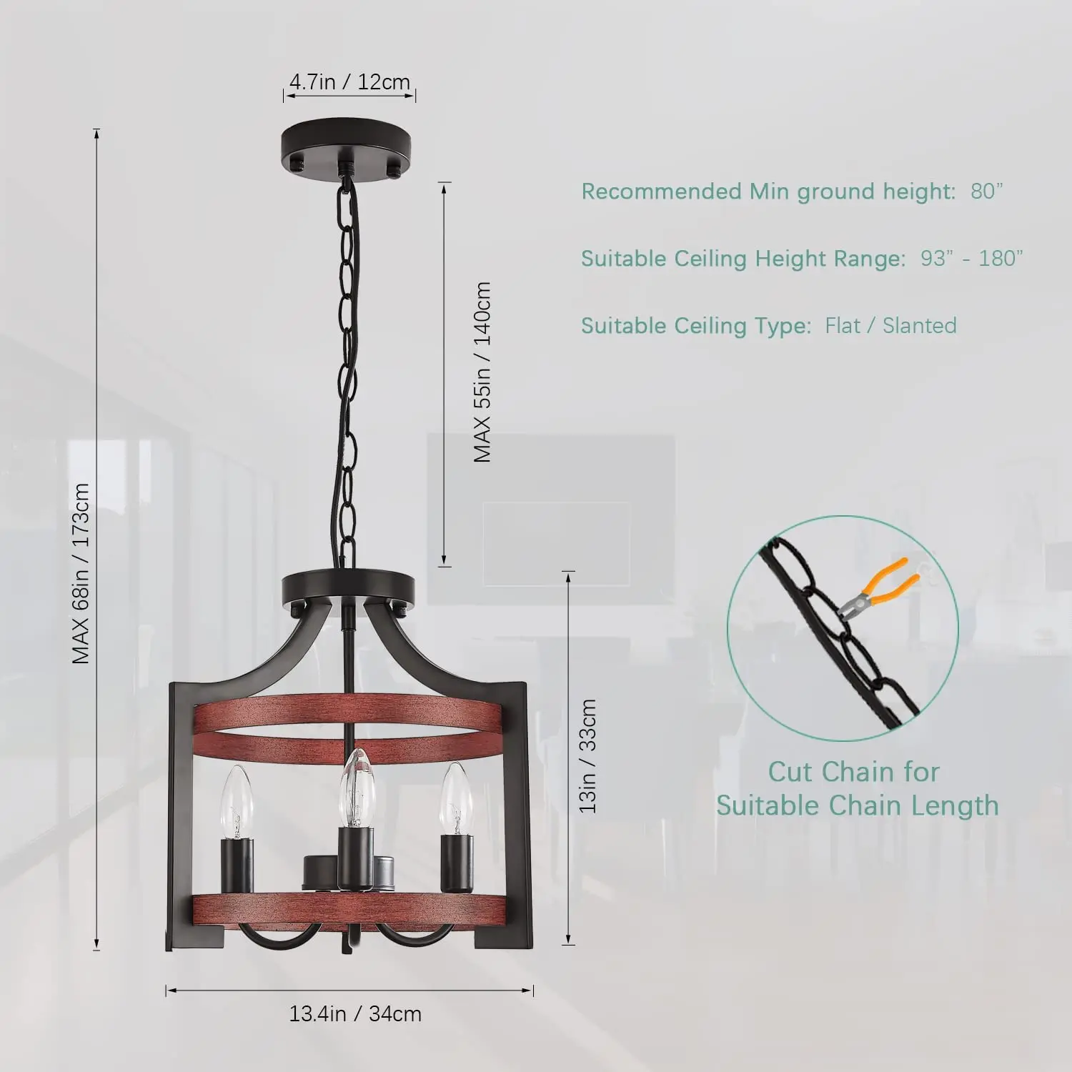 Rustic Farmhouse Chandeliers Deco Adjustable Kitchen Island Hallway Bedroom Hanging  Birch Wood Finish Chandelier Pendant Lights