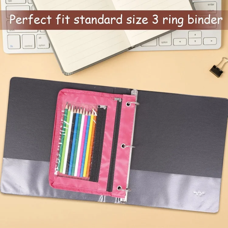 2024 new 3 ring binder zipper pencil pouch with clear window for school class office