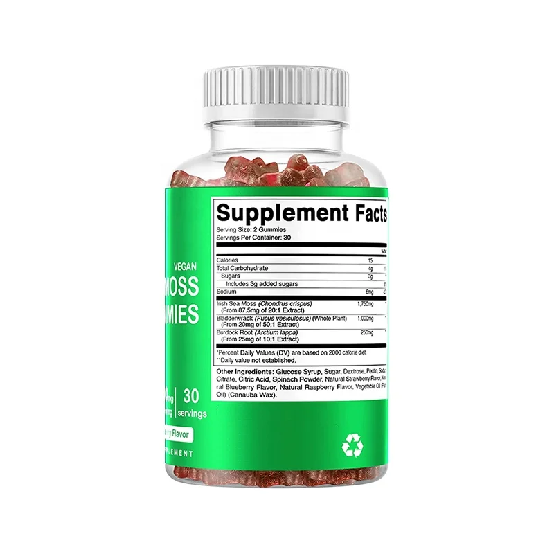 Organic Sea Moss Gummies Contains Irish Sea Moss + Burdock Root + Bladderwrack for Stronger Immune, Healthier Skin