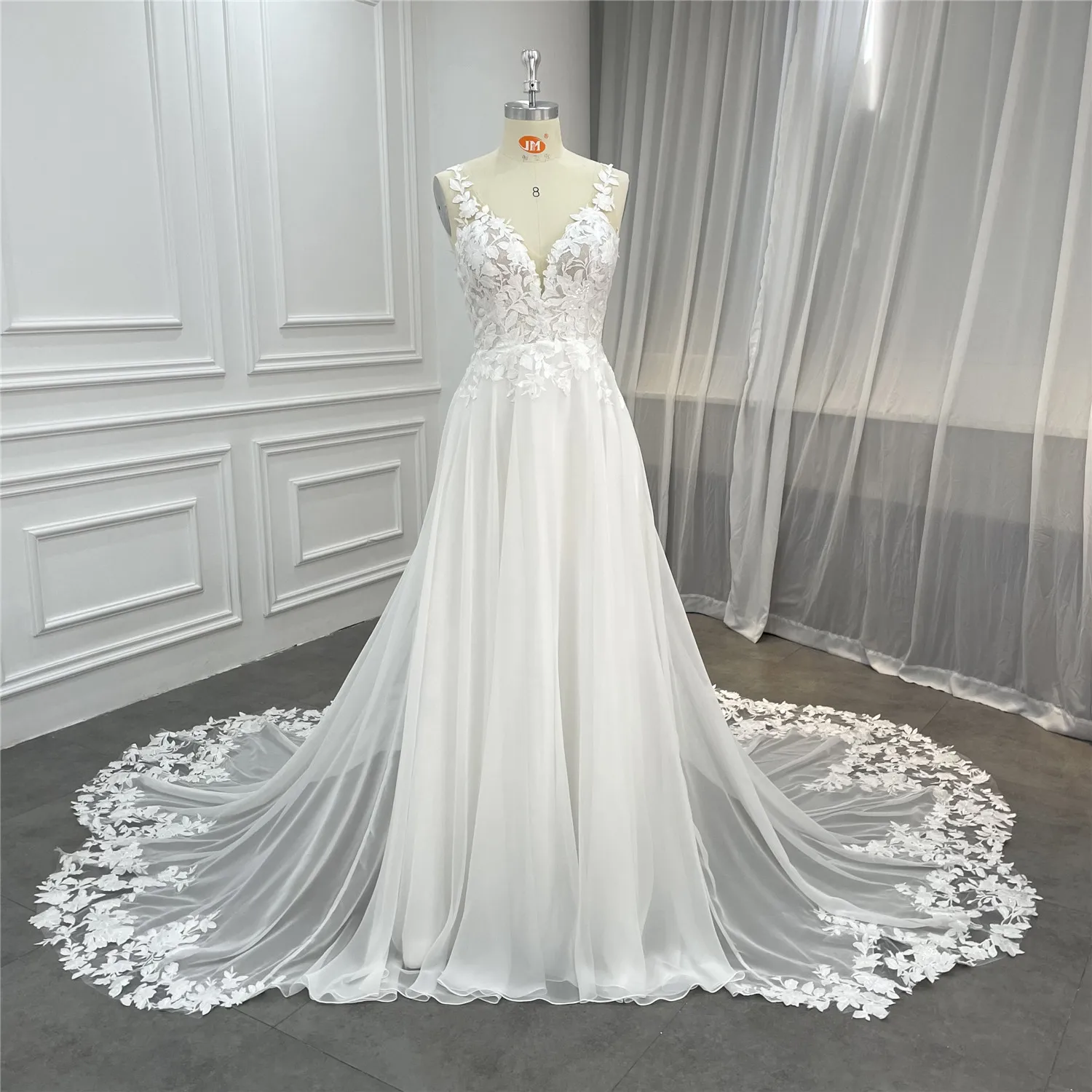 2022 Collection Latest Designer Custom Ready Made Wholesale V-Neck A-line Wedding Dress Bridal Gown