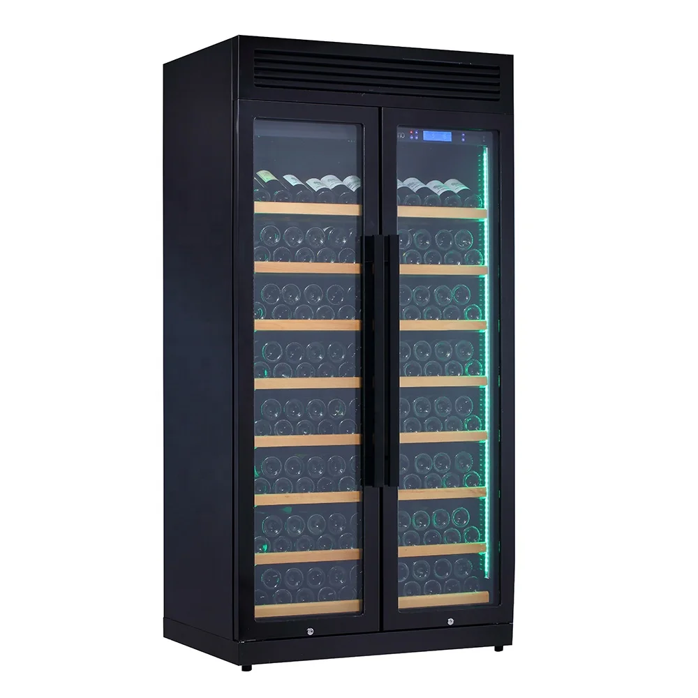 Over 300 Bottle Black Titanium Single Zone Thermostat Commercial Large Wine Cooler with Touch Control LED Light