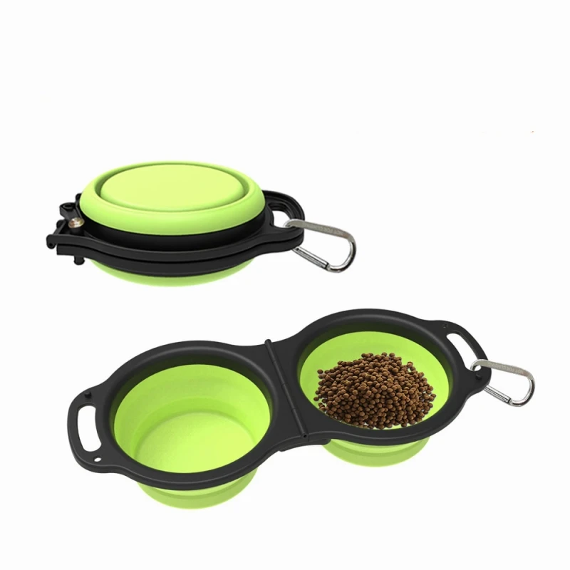 Portable lightweight 300ml 2 in 2 double folding tpe pet double bowl feeder