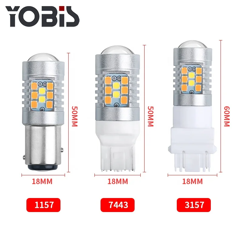 Автомобильная светодиодная лампа поворотного сигнала YOBIS 1157 3157 7443 T20, 12 в постоянного тока, двухцветная, белая, желтая, переключаемая, светодиодная, стоп-сигнал