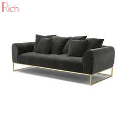 European Style Modern Golden Stainless Steel Legs Couch Sofa Beauty Salon Sofa Green Fabric Velvet Living Room Sofa