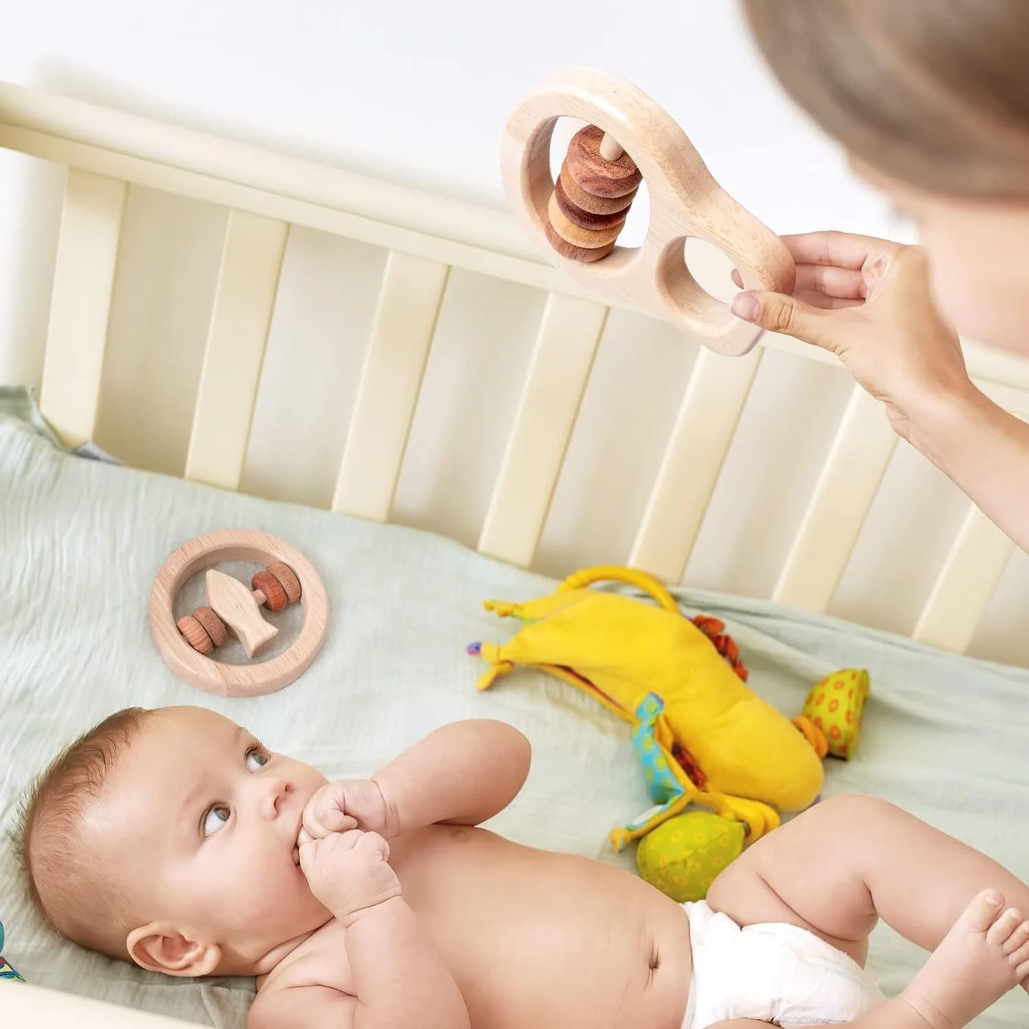 Wooden Baby Toys For 0-12 Months Baby wooden Rattle Boys And Girls Wooden Teething Gift