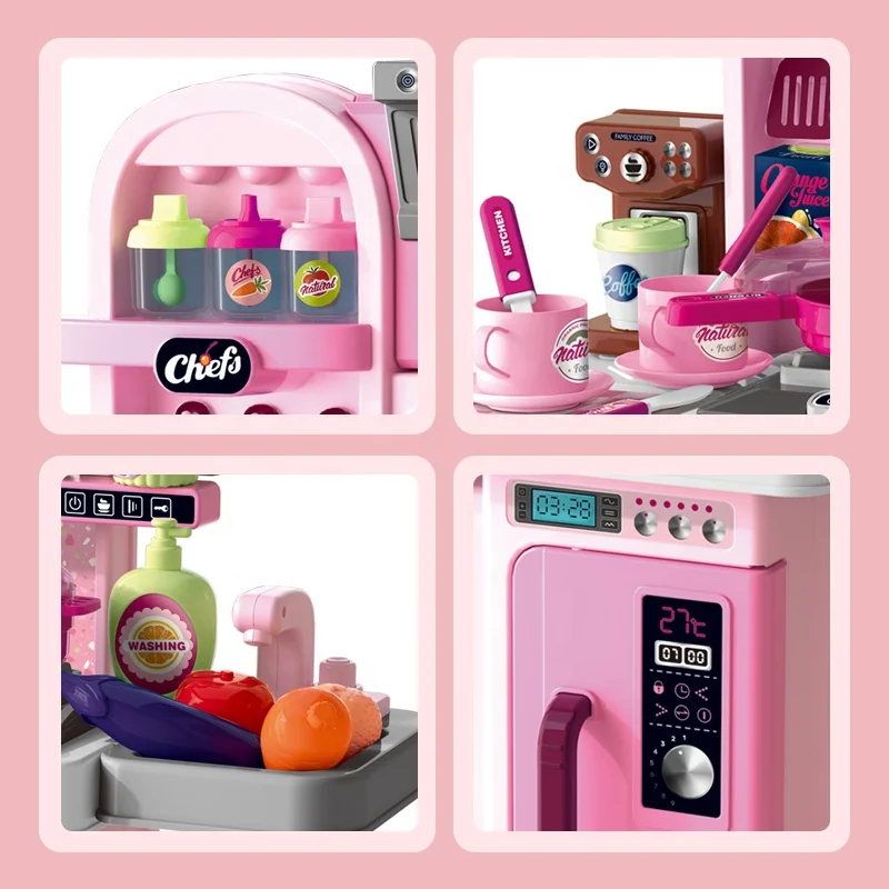 Xierun 69CM Simulation Girl Role Pretend Play Preschool food Cooking Toys 53PCS Kids Kitchen Set With Rich Accessories
