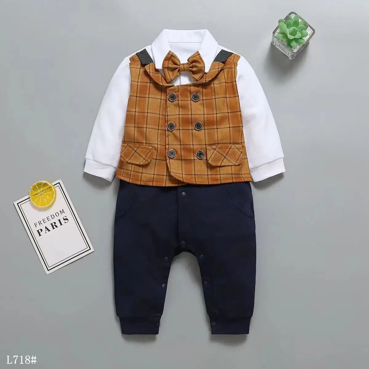 0-18M Long sleeve romper Baby Boys Jumpsuit Toddler Suit Infant Cotton Formal Outfit