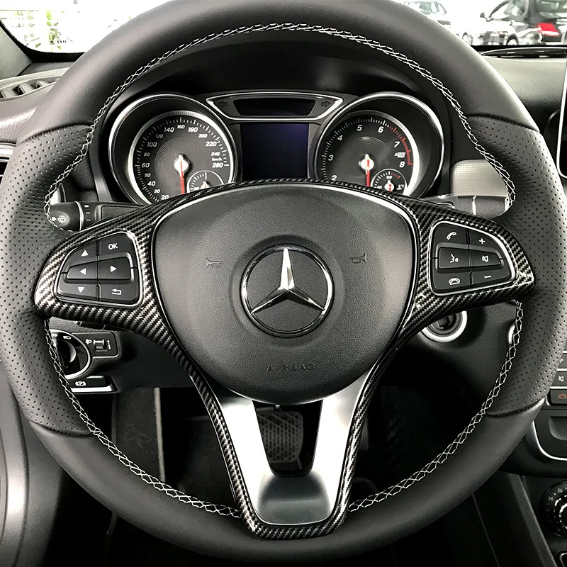 Carbon fiber ABS car steering wheel cover sticker for Mercedes Benz A B C E GLA GLC CLA GLE GLS Class W205 X253 W213
