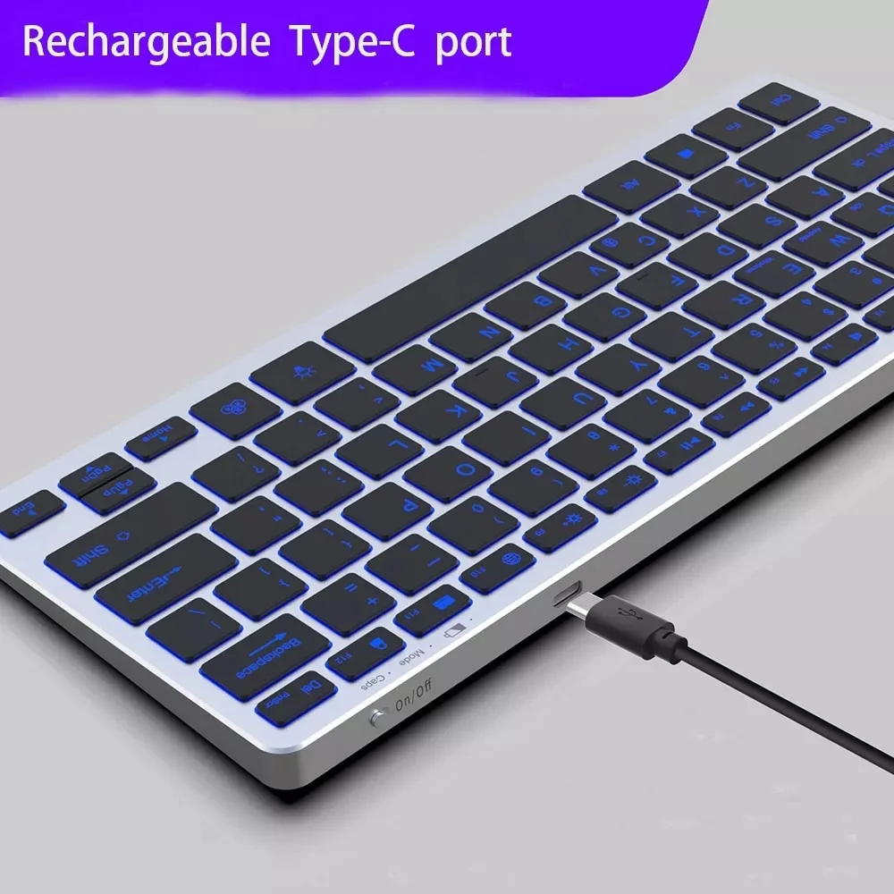KOZH 2023 NEW Low Profile Type C Rechargeable 7 color RGB Backlit Portable 60% Bluetooth Mini Keyboard Wireless For Tablet