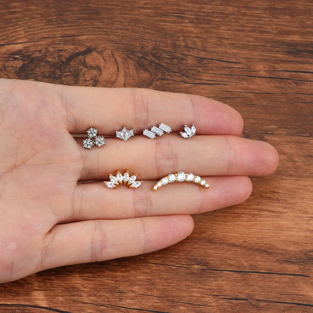 Wholesale Custom Stainless Steel Piercing Jewelry Prong Setting Zirconia Women Accessories Cartilage Earring Piercing