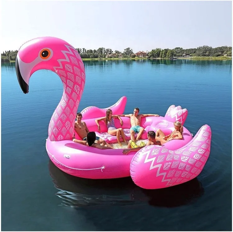 6 Person Huge Lake Pink Party Raft Inflatable Water Flamingo Pool Float Island Toy