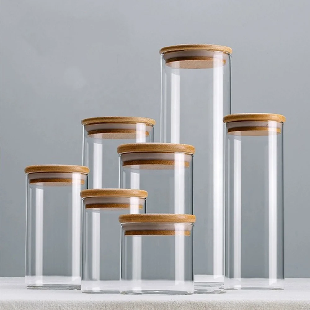 Factory Direct Multiple Size Customizable Set High Borosilicate Glass Jars With Lids For A mazon Seller