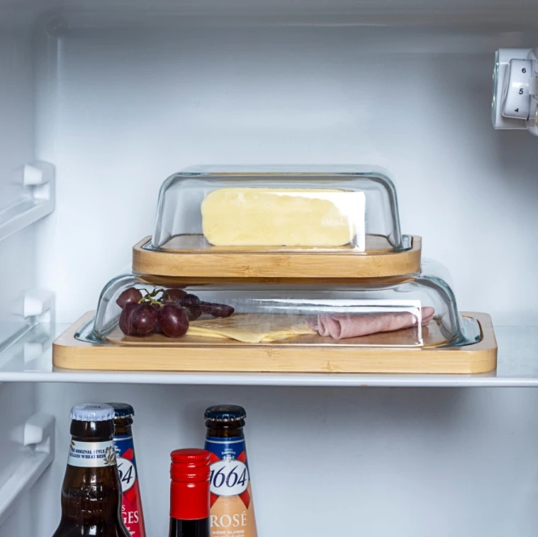 Оптовая продажа упакованный лоток для масла IKOO контейнер стеклянной посуды с крышкой большой держатель