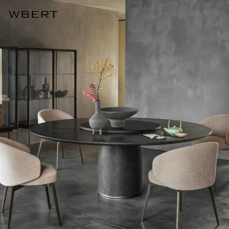 WBERT Luxury Stone Table Set Small Nordic round Marble Table for Modern Living Room Solid and Creative Dining Table