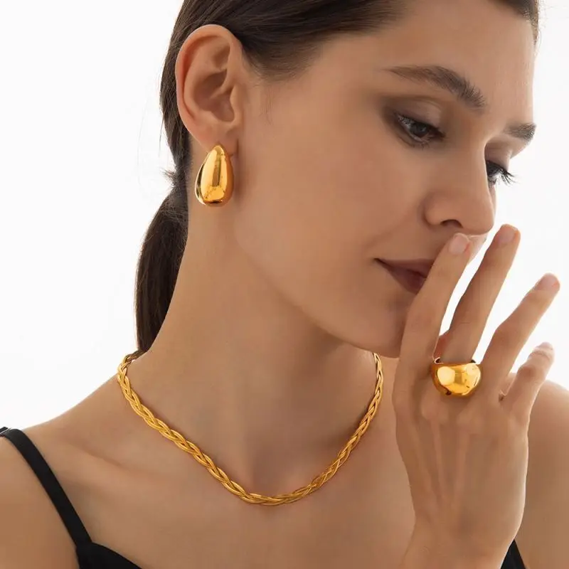 Accessories Women Permanent Jewelry 18k Pvd Gold Plated Stainless Steel Multi-layer Mixed Color Snake Necklace Earring Ring Set