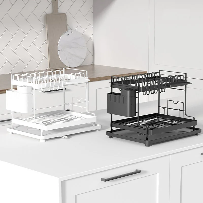 Kitchen Countertop Drain Dish Rack Multi-functional Home Place Dishes and Cutlery Cutting Board Storage Rack