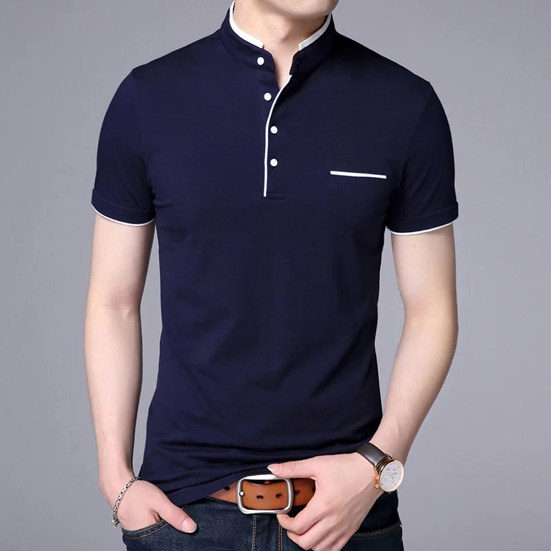 Wholesale stand collar short sleeve cotton T fashion solid color slim fit Cotton Polo Tshirt