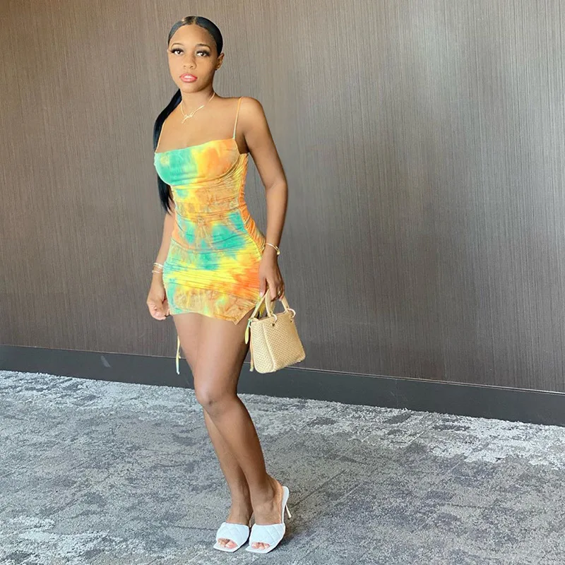 J8718 Summer tie dye Sexy bandage dress for women Dress elegant Sexy Ladies split Dress