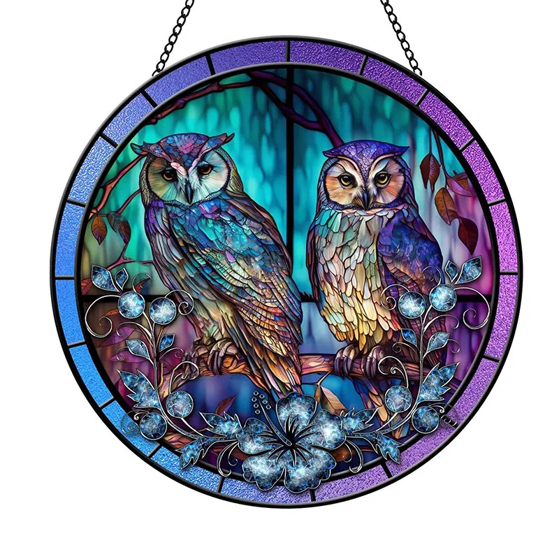 15CM Owl Nightingale acrylic disc pendant Vintage souvenir Window Wall Decoration Garden party Halloween decoration