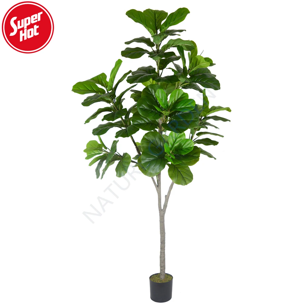 Customized Faux Fiddle Silk Leaf Plant Fake Plastic Ficus Lyrata Home Decoration Indoor Artificial Fiddle Fig Tree