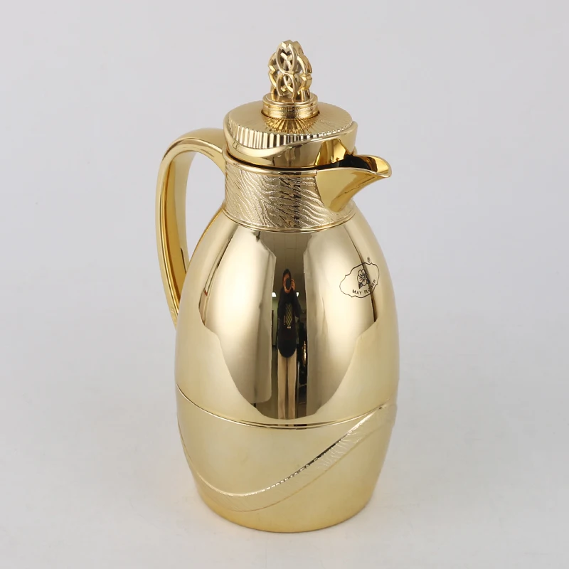 Food Grade Pink Glass Arabic Coffee Pot 1.0L Teapot Jug Dallah Thermos Flask for Middle East