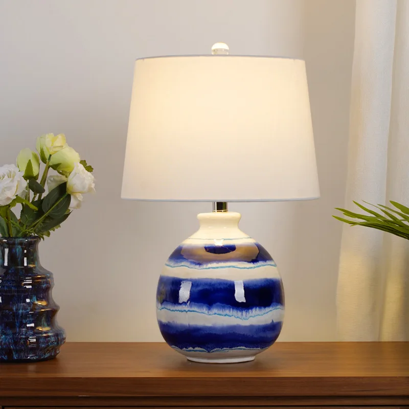 hotel home decorative unique design living room bedroom Chinese blue and white ceramic table lamps
