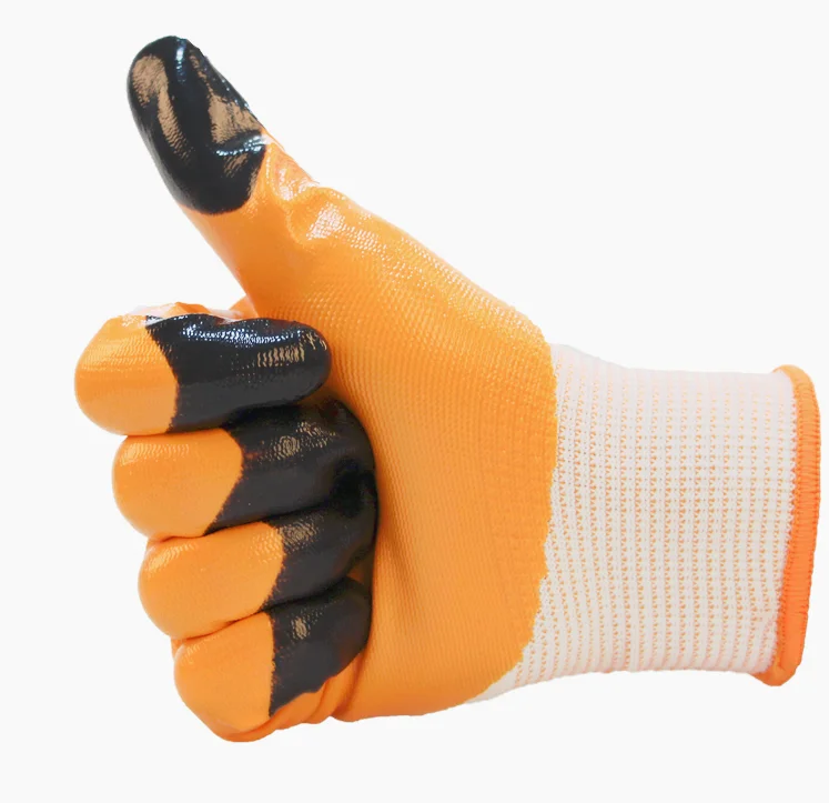 13 gauge Polyester Shell Nitrile Coated Hand Gloves Garden Work Nitrile Palm Gloves