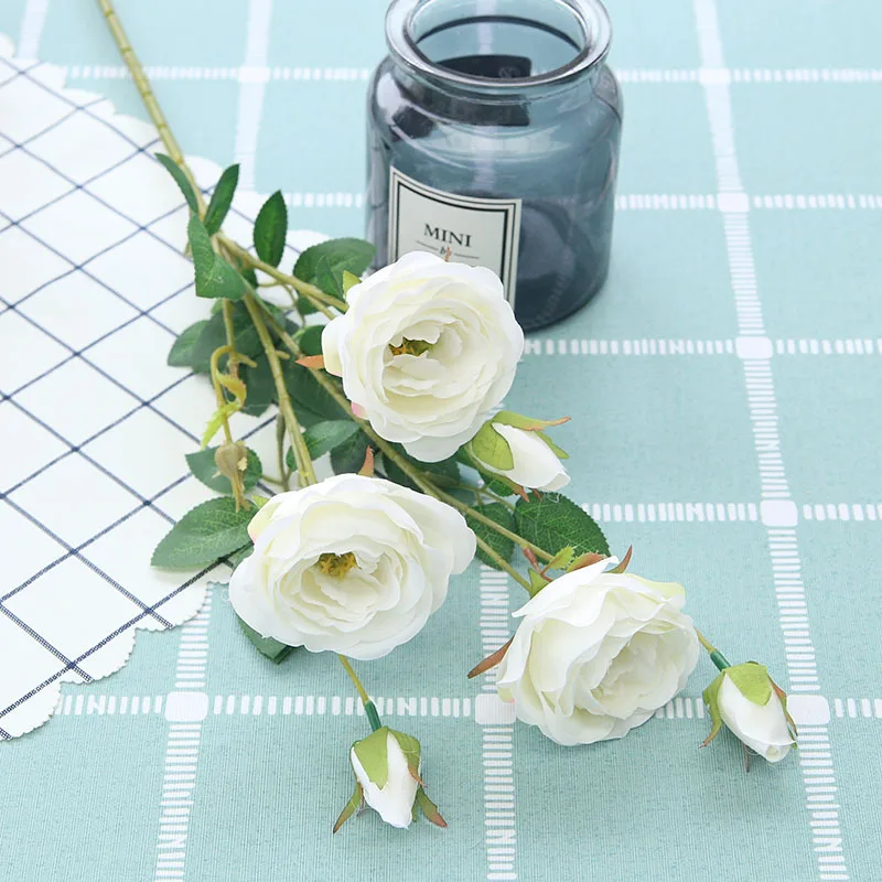 Wholesale high quality 6 flower heads artificial silk flower rose for wedding decorations