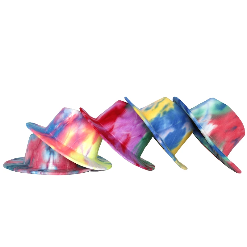 Tie dye Fedora hats women wholesale 2021 new designer wide brim wool fedora 2 two tone hats men and women