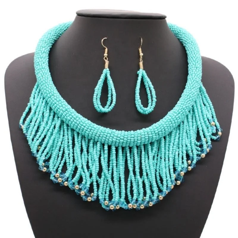 Moyamiya hot selling seed beads colorful bohemian African ethnic statement choker necklace earring jewelry set