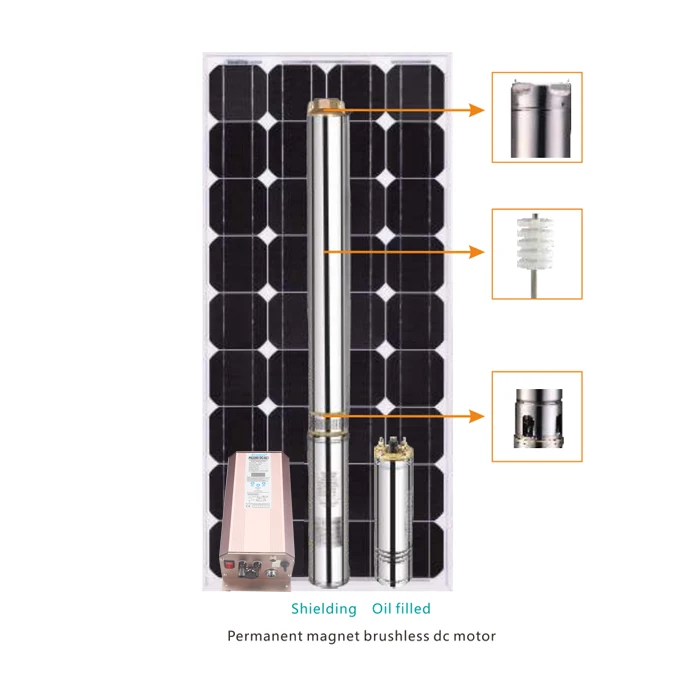 4m3/h Solar Water Pump dc Agriculture Brushless Submersible Deep Well Solar Pump