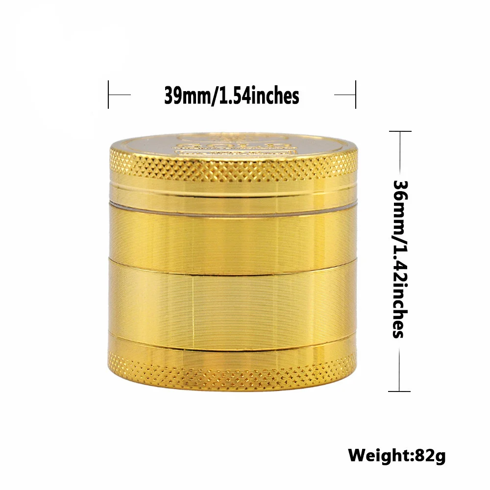 4 Layer 40mm 50mm Zinc Metal Manual Herb Grinder Engraved Golden Gold Coin Spice Tobacco Grinder