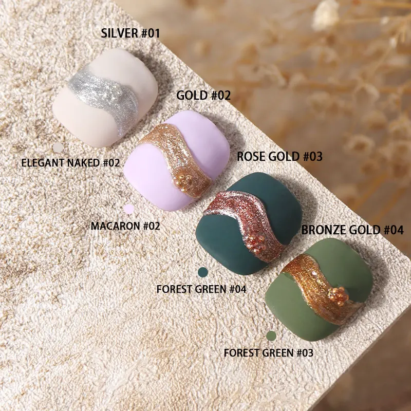 HS Private Label Emboss Sculpture Carving Gel Nail10g Metal Paint Nail Gel Polish Art Design 4Colors