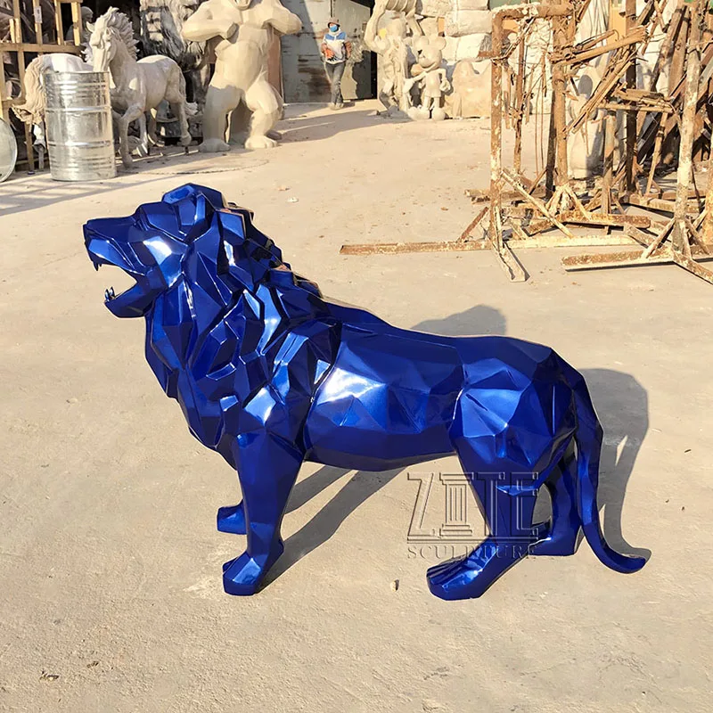 Outdoor art life size fiberglass animal sculpture geometric resin lion statue
