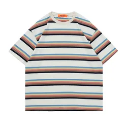 Summer 2022 new striped loose T-shirt round neck pullover casual short sleeve wholesaler