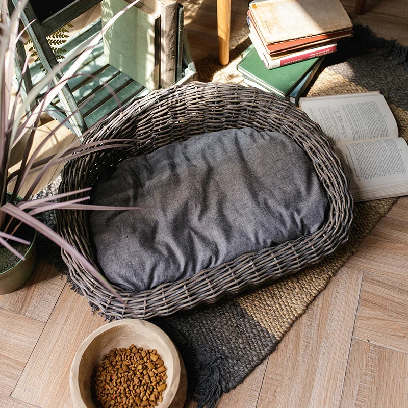
Hotsale cheap handmade natural grey wicker cat basket wicker dog basket wicker pet basket 