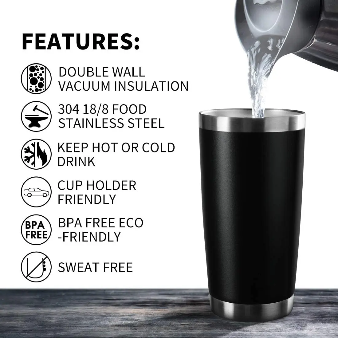 USA warehouse  powder coated 20oz modern double wall vacuum insulated stainless steel travel mug