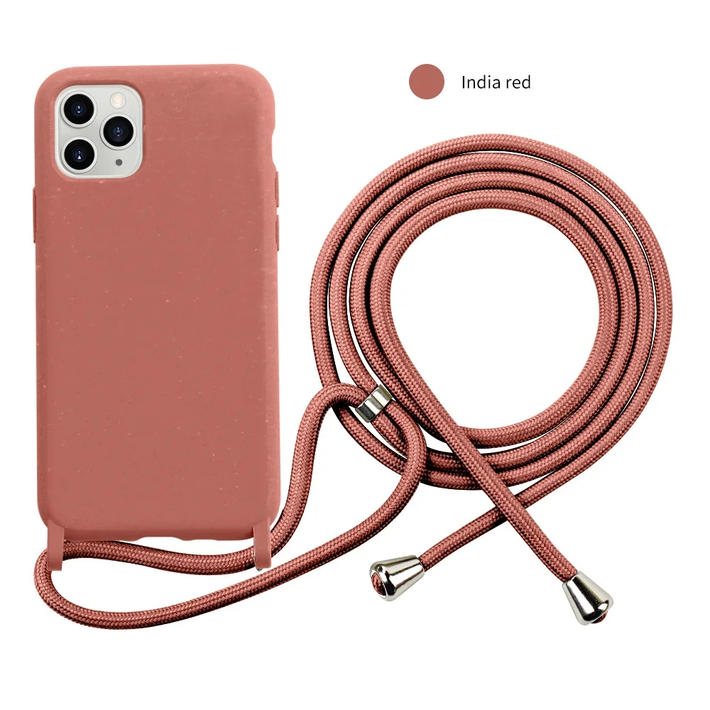 Eco friendly Wheat Straw Crossbody Biodegradable Phone case white with Necklace Lanyard Hands free Cover for i phone 11 pro max