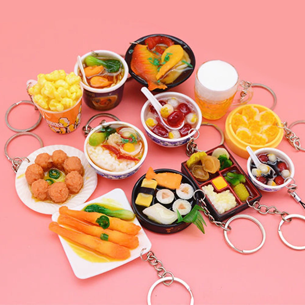 Artificial cute PVC custom food shape stuffed toys gift  designer Cute Bowl Noodles custom miniature food keychain  charms