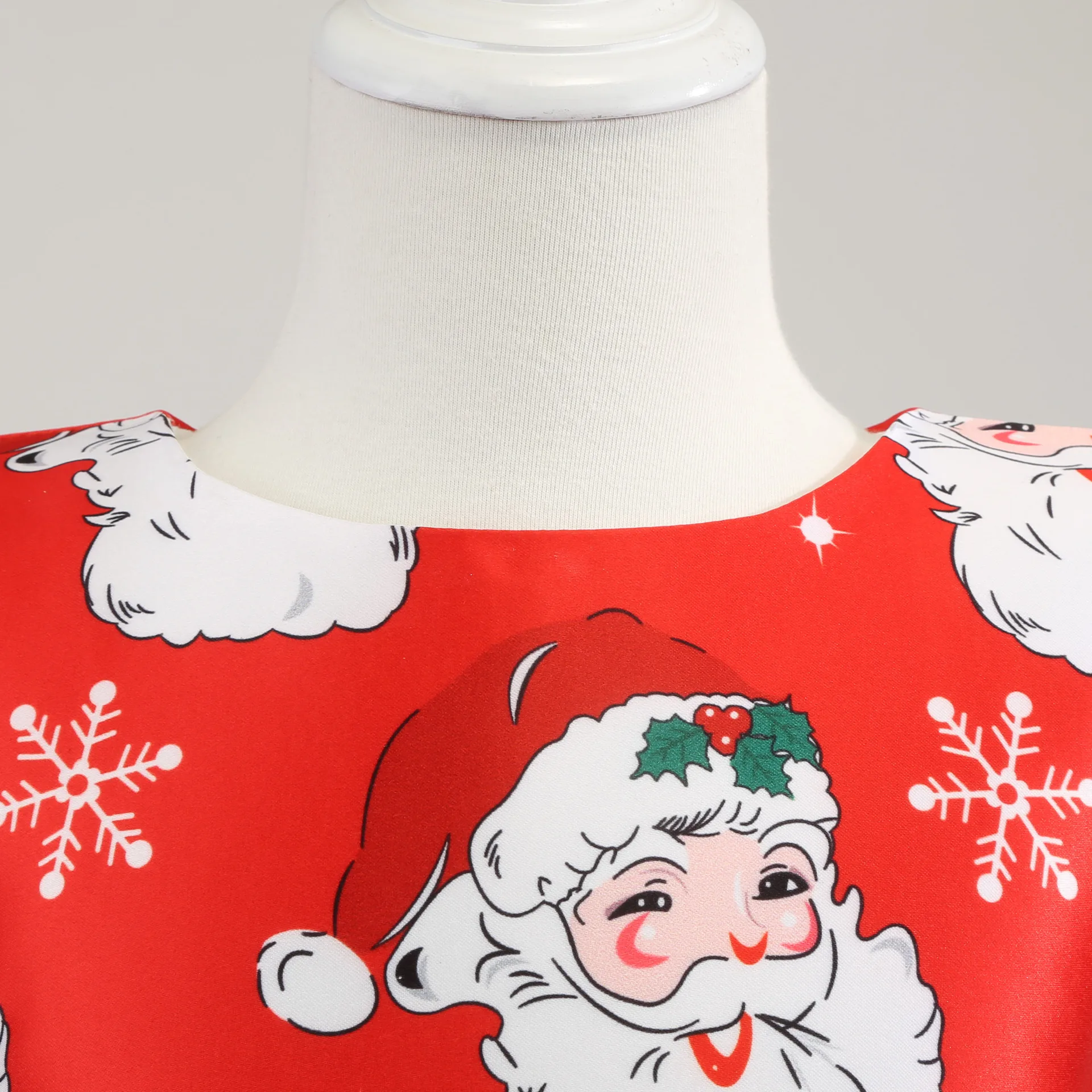 Hot Selling Vintage Dress Girls O-Neck Sleeveless Christmas Santa Claus Print Dresses Costumes For Girls