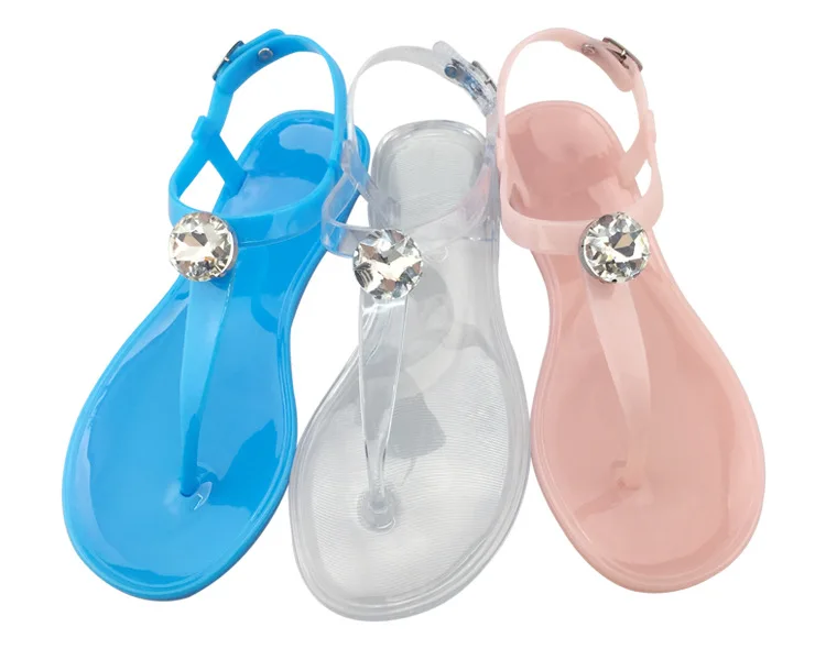 Lovely Fashion Woman Strappy Sandals Jelly Slippers Diamond Shining Summer Transparent Crystal Flat Shoes
