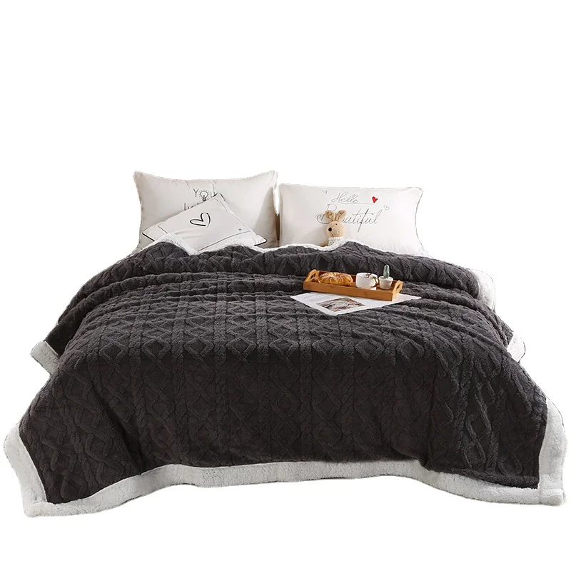 Wholesale High Quality Custom New Taffeta Jacquard Lamb Cashmere Thickened Double-sided Autumn And Winter Wool Blanket