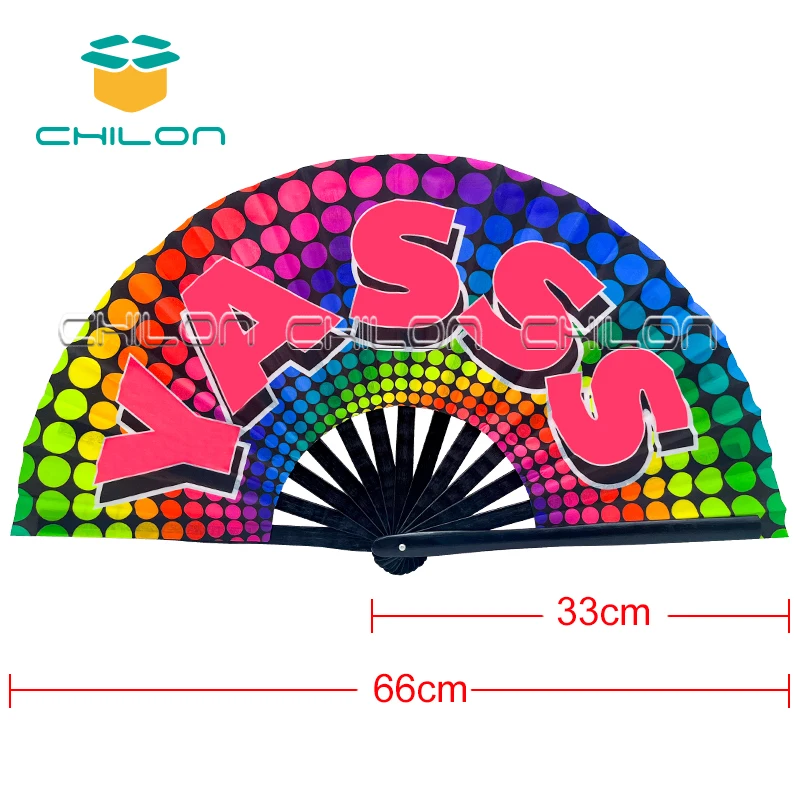 Big Loud Clack Rave Pride Fan Large Bamboo Fan for Women Men Drag Queen Dance Pride Folding Fan
