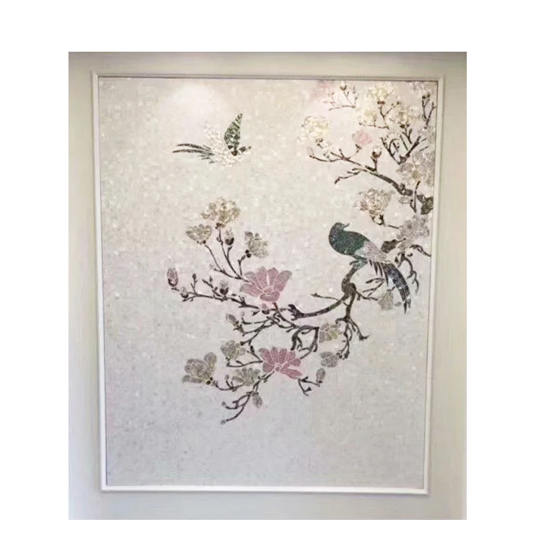 Willow tree and birds Wall tile mother of pearl mosaic mural  mosaic pattern medallion shell mosaic flowers animal handmade