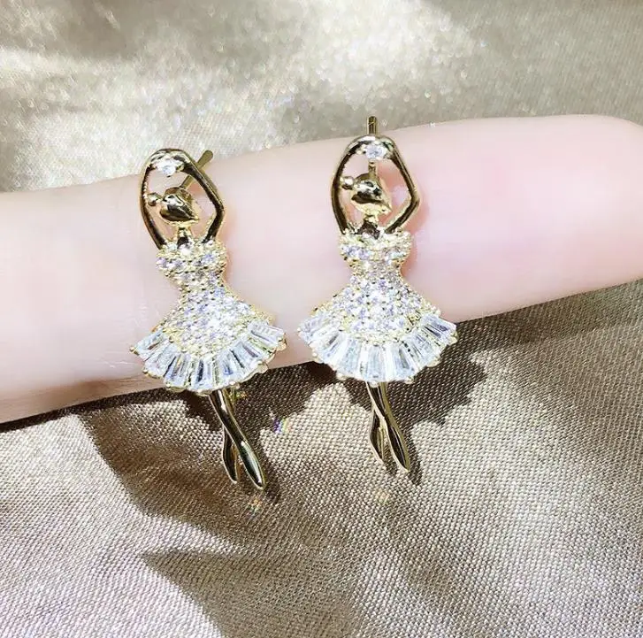 Ballet Girl Earrings White Stone  Earrings Colorful Dancing Girl Earrings