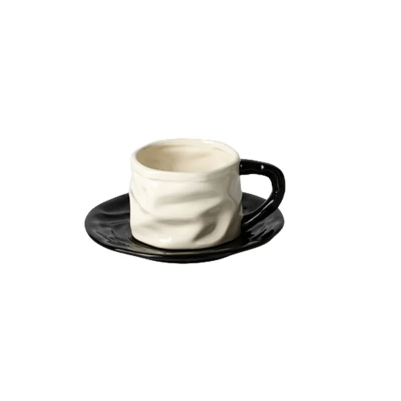 New Factory direct sell new exquisite pleated ceramic coffee mug and saucer set creative couple water cup