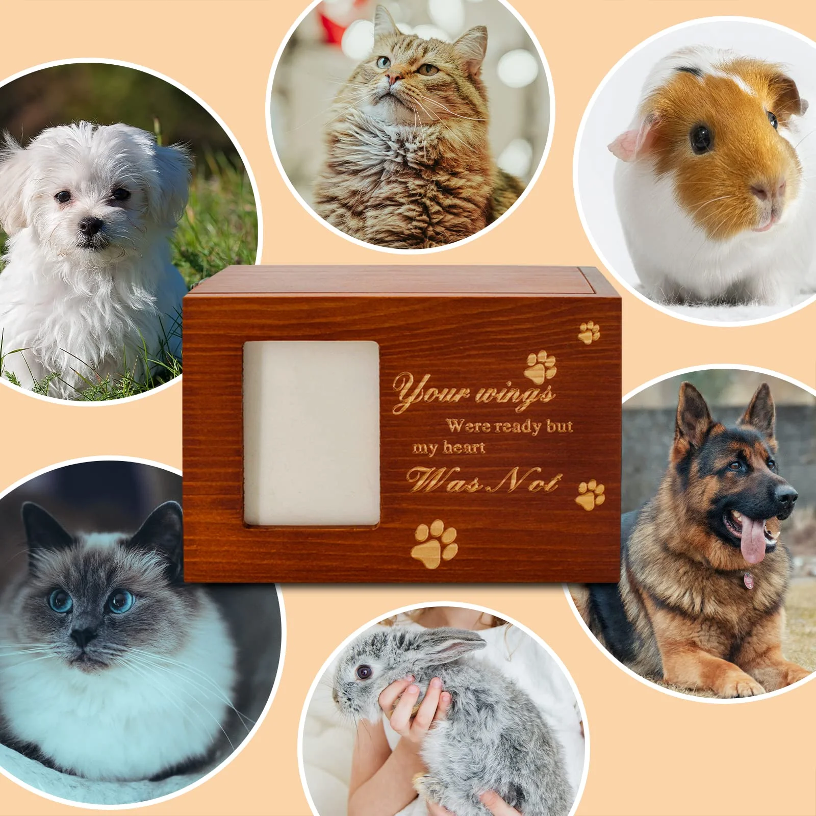 Pet Urns for Dog or Cat Ashes Wooden Dog Urns for Ashes with Photo Frame Memorial Urn for Dog Ashes