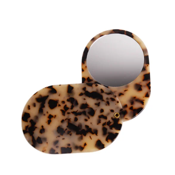 2022 Wholesale Newest Makeup Custom Handle Round Acetate Board Pocket Mirror With Metal Gold For Lip Beauty